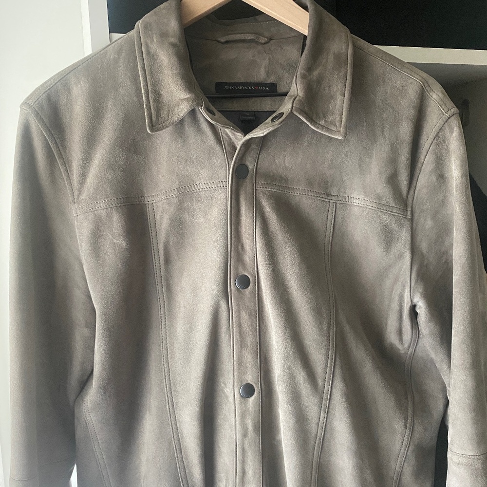 John Varatos grey Goat Suede Shirt Jacket size medium